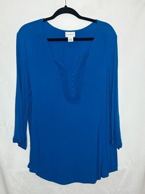 Liz Claiborne Royal Blue V-Neck Button Blouse